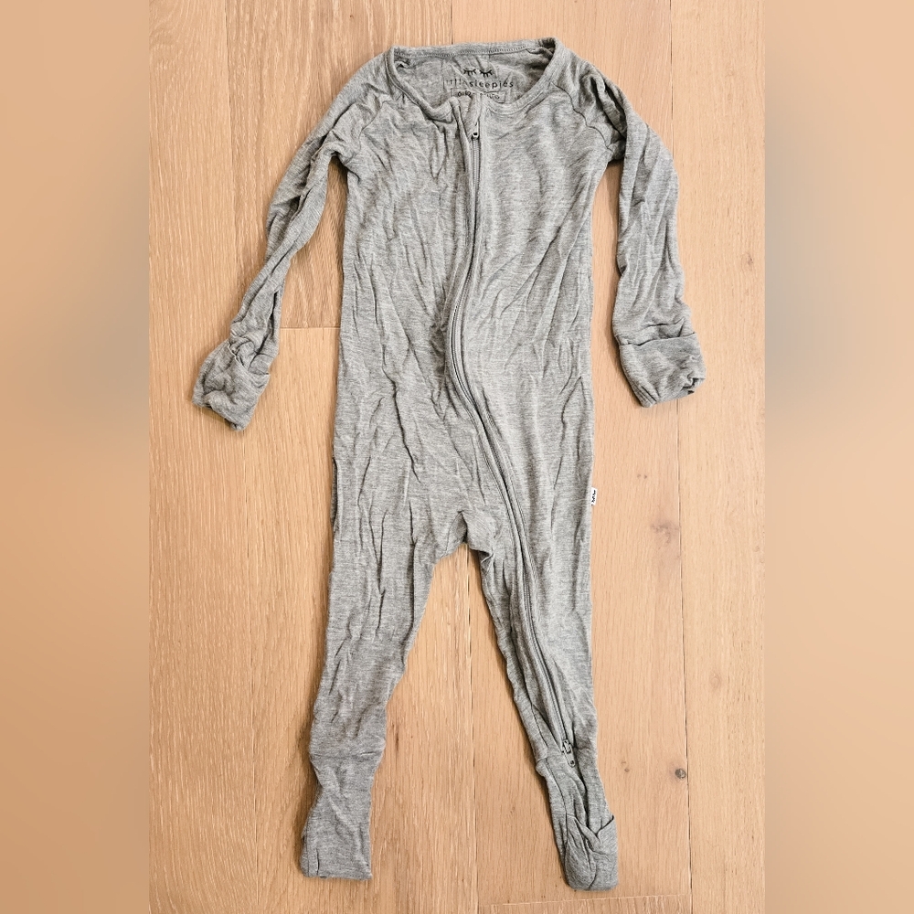 Little Sleepies Gray Baby Onesie 6-12m EUC like new